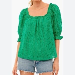 Pomander Place Green Eyelet puff sleeve